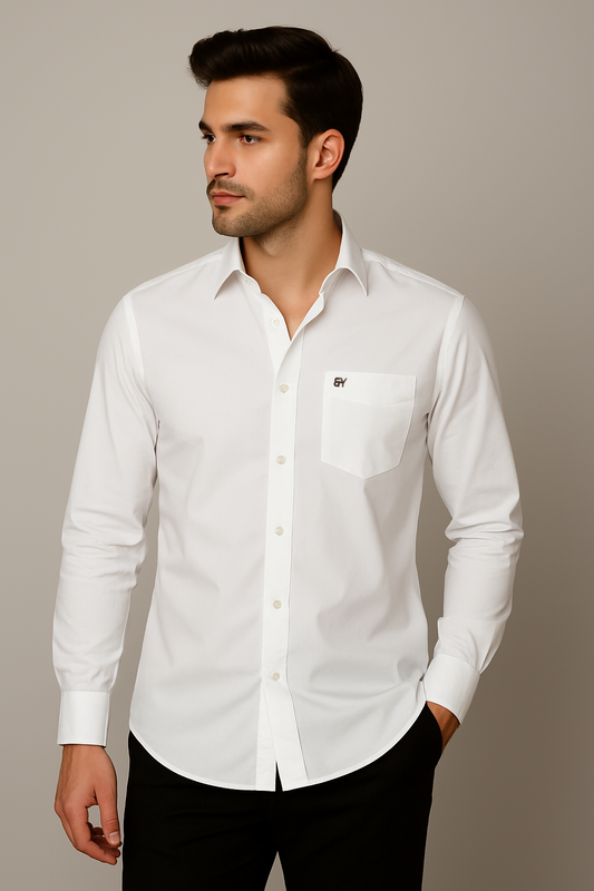 Men’s White Solid Shirt – Slim Fit Premium Cotton by BUTT-Y