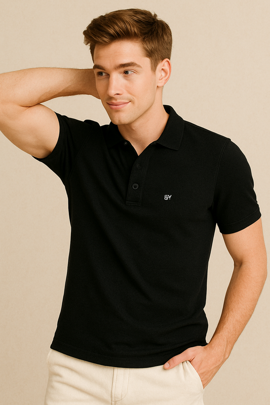 Bold. Clean. Comfortable. – BUTT-Y® Men’s Black Polo T-Shirt with Signature Logo