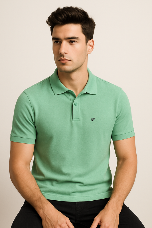 Effortless Style. Everyday Comfort. – BUTT-Y® Men’s Pista Green Polo T-Shirt with Signature Logo