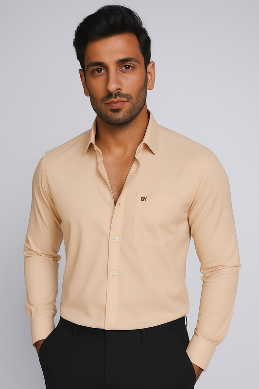 Men’s Beige Solid Shirt – Slim Fit Premium Cotton by BUTT-Y