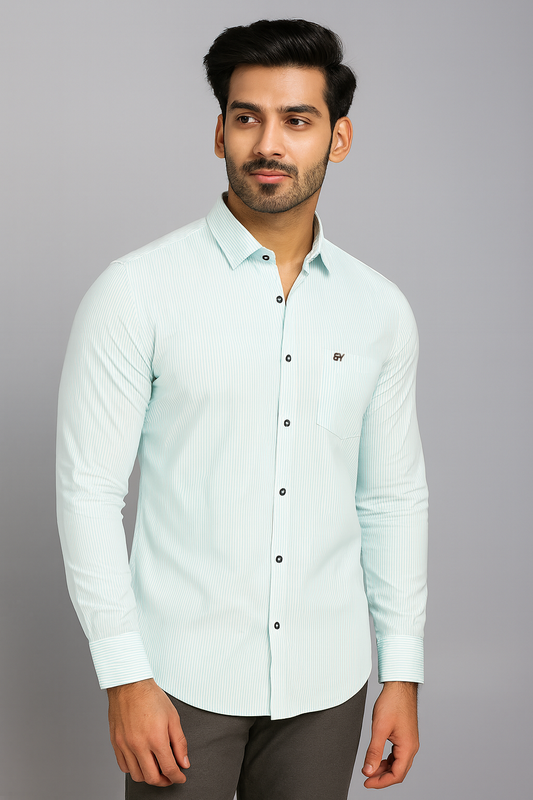 Men’s Mint Green Pinstripe Shirt – Slim Fit Premium Cotton by BUTT-Y