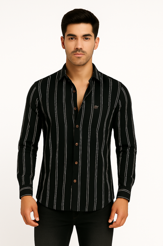Men’s Black Vertical Stripe Shirt – Slim Fit Premium Cotton by BUTT-Y