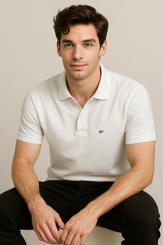 Effortless. Iconic. Comfortable. – BUTT-Y® Men’s White Polo T-Shirt with Signature Logo