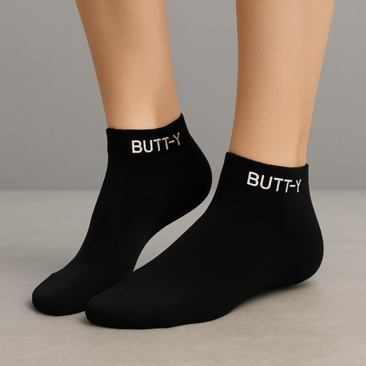 BUTT-Y Black Ankle Socks – Pack of 3 Pairs | Soft Cotton Blend | Free Size (UK 6–11)
