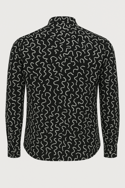 Black shirt with white wavy pattern on a white background