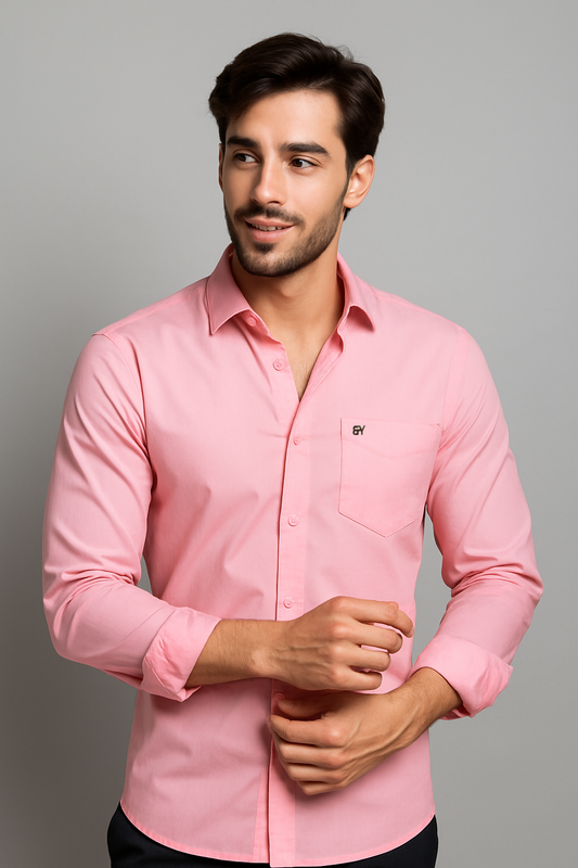 Men’s Pink Solid Shirt – Slim Fit Premium Cotton by BUTT-Y