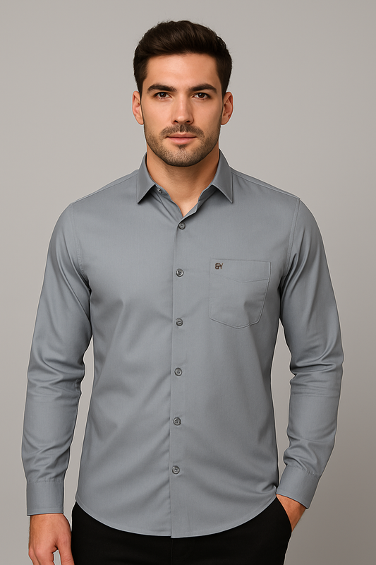 Men’s Grey Single Solid Shirt – Slim Solid Premium Cotton by BUTT-Y