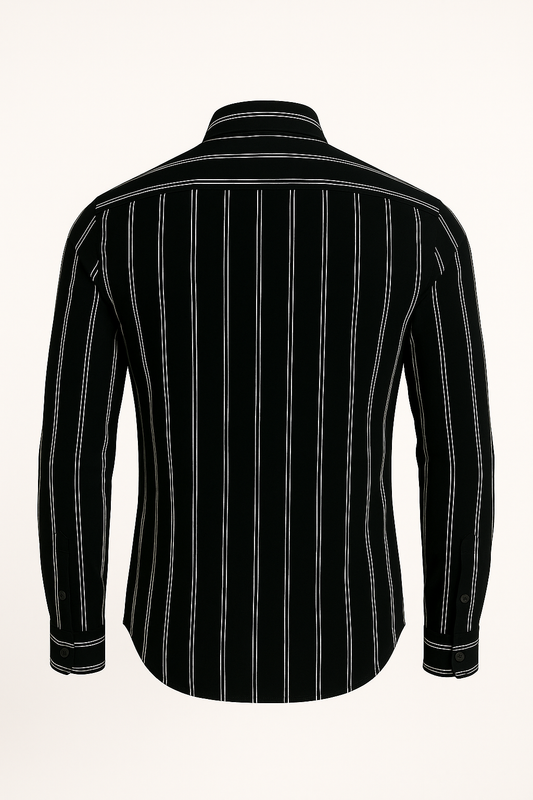 Black pinstripe shirt on a white background