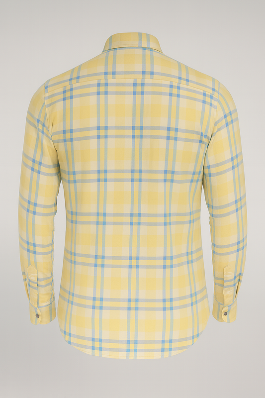 Yellow checkered shirt on a light gray background