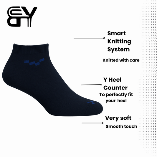 BUTT-Y Combo Pack of 2 – Navy Ankle + Grey No-Show Socks | Cotton Blend | Free Size (UK 6–11)