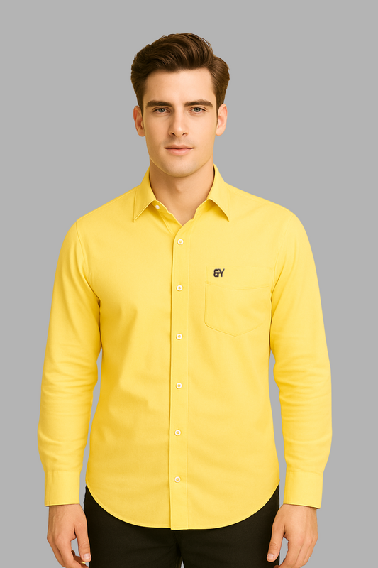 Men’s Yellow Solid Shirt – Slim Fit Premium Cotton by BUTT-Y