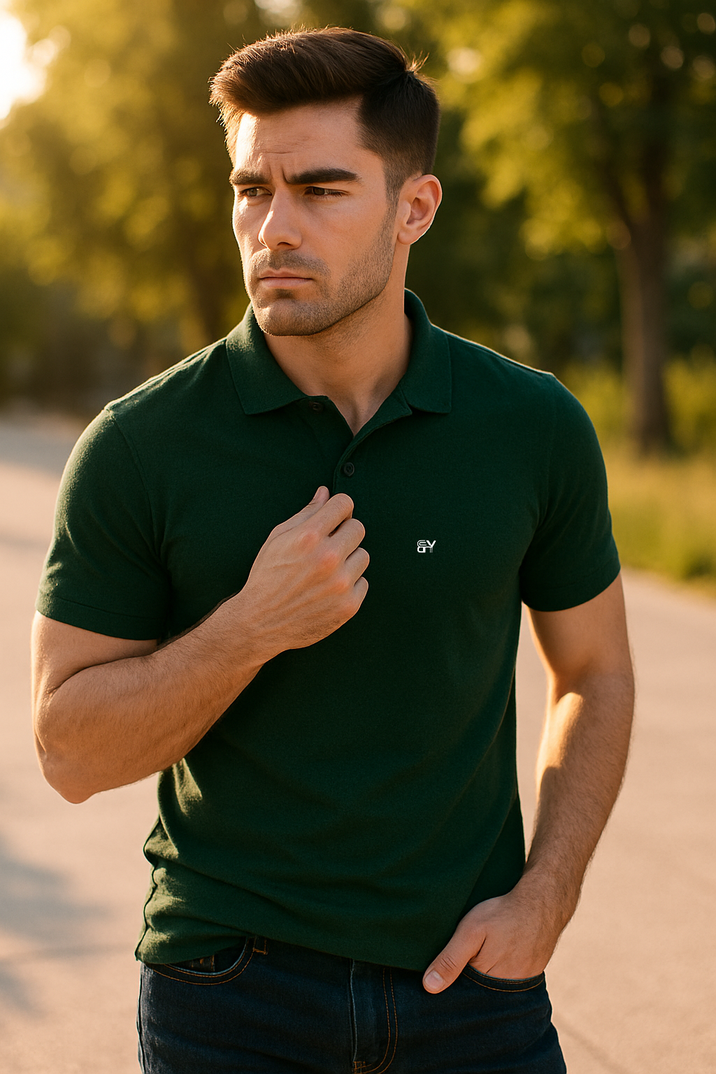 Refined. Bold. Comfortable. – BUTT-Y® Men’s Dark Green Polo T-Shirt with Signature Logo