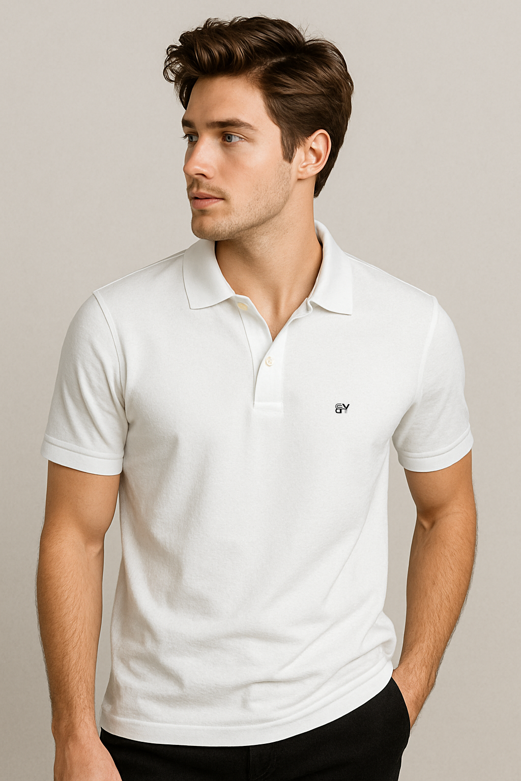 Effortless. Iconic. Comfortable. – BUTT-Y® Men’s White Polo T-Shirt with Signature Logo