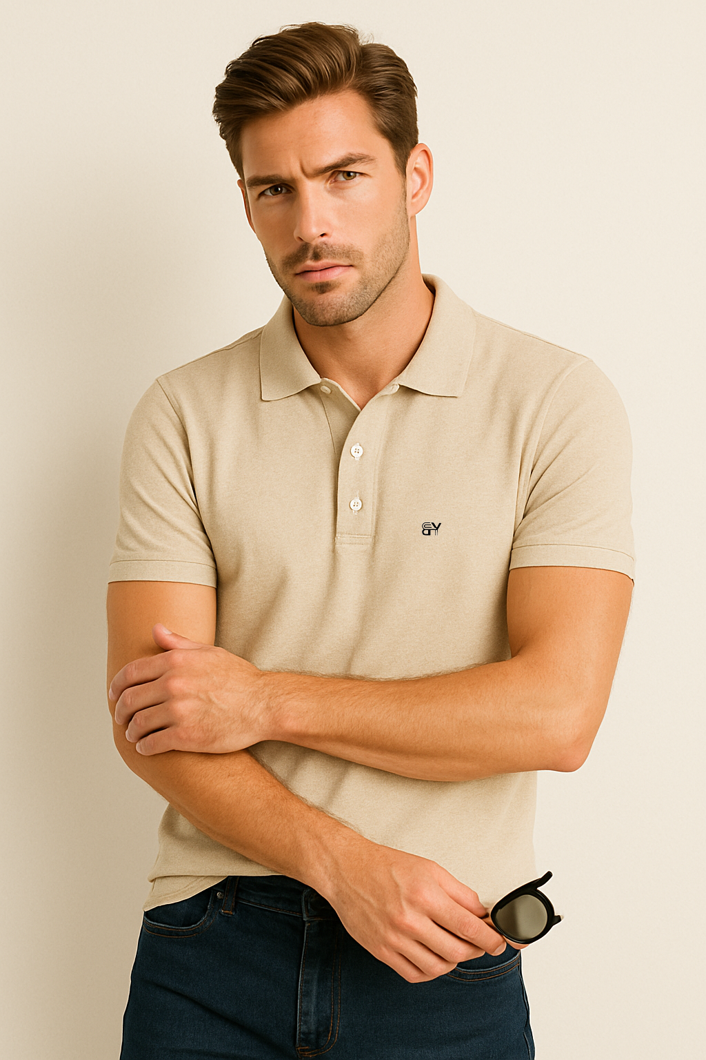 Minimal. Classy. Everyday Essential. – BUTT-Y® Men’s Beige Polo T-Shirt with Signature Logo