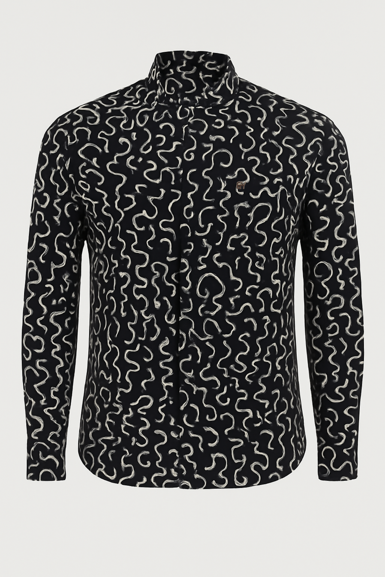 Black shirt with white pattern on a white background