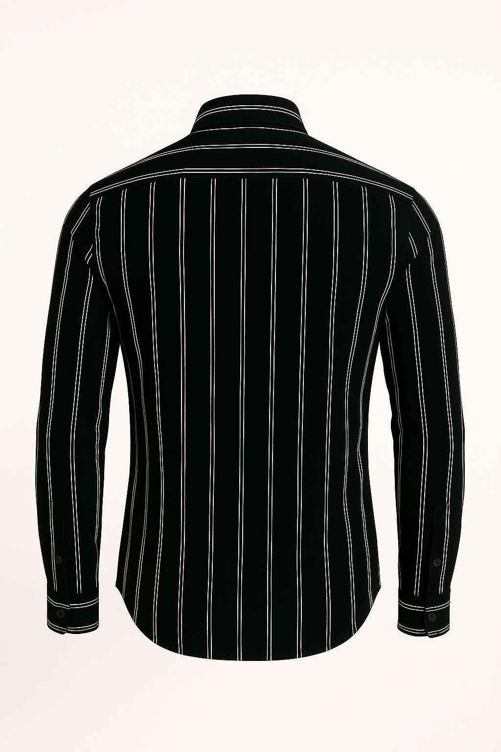 Black pinstripe shirt on a white background