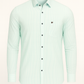 Light green shirt with black buttons on a white background