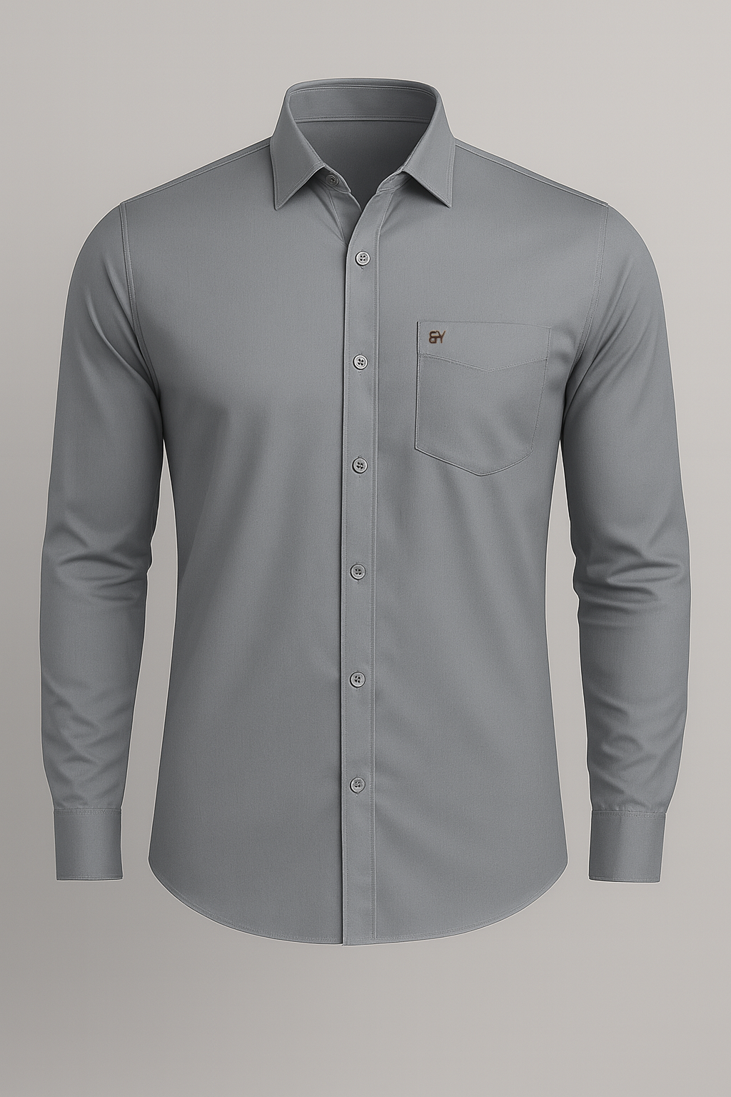 Gray dress shirt with a pocket on a light gray background