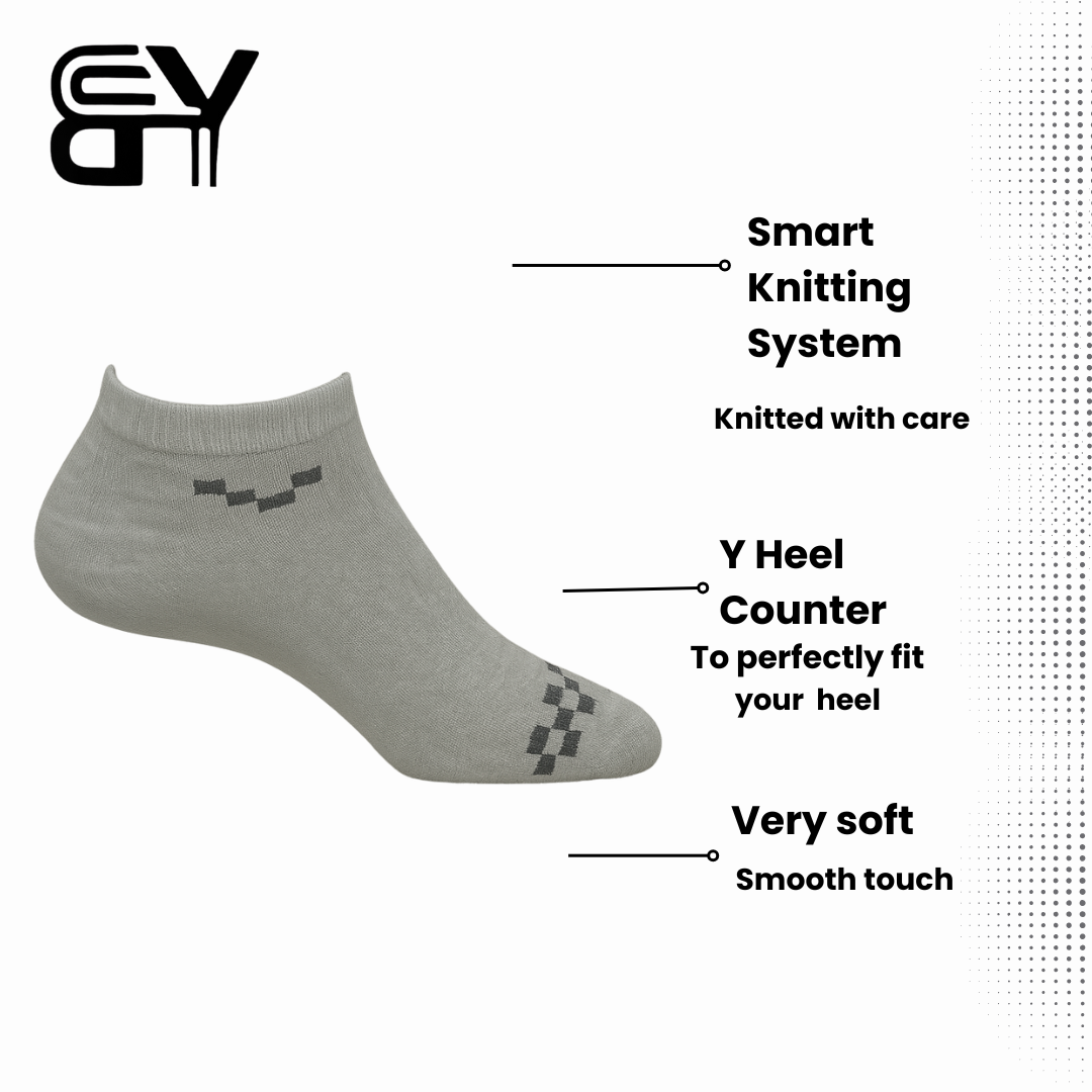 BUTT-Y Combo Pack of 2 – Navy Ankle + Grey No-Show Socks | Cotton Blend | Free Size (UK 6–11)