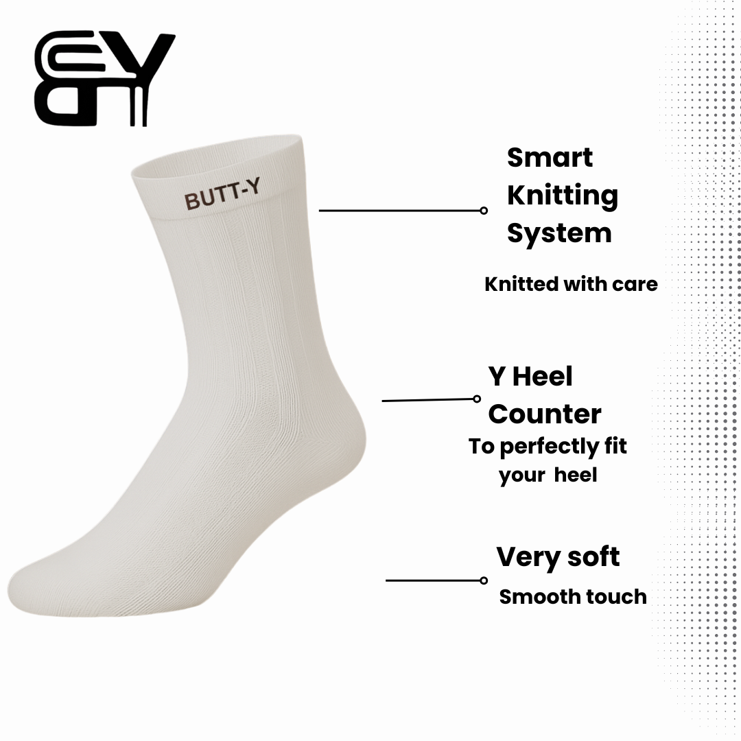 BUTT-Y Premium Full-Length Socks – Pack of 3 (Black, Grey, White) | Cotton Blend | Free Size