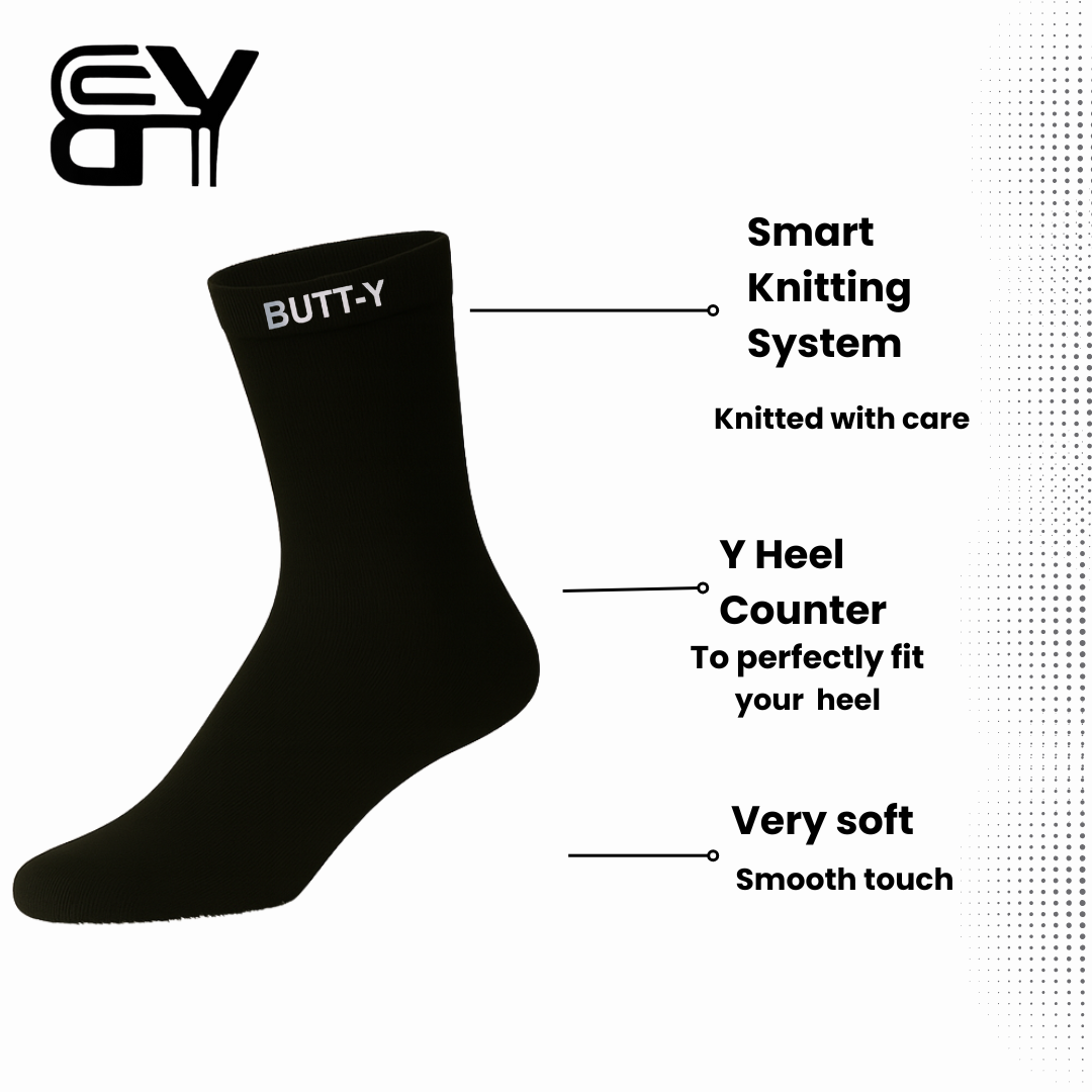 BUTT-Y Premium Full-Length Socks – Pack of 3 (Black, Grey, White) | Cotton Blend | Free Size