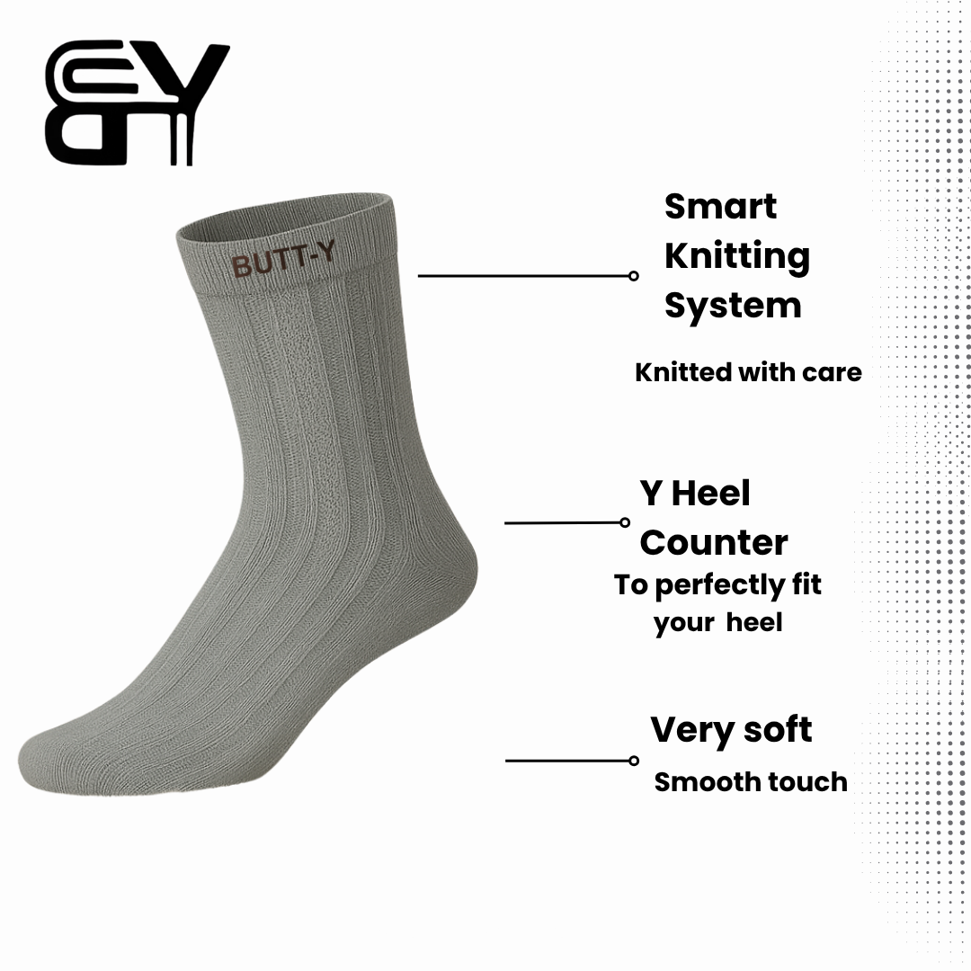BUTT-Y Premium Full-Length Socks – Pack of 3 (Black, Grey, White) | Cotton Blend | Free Size