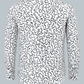 White shirt with black abstract pattern on a light gray background