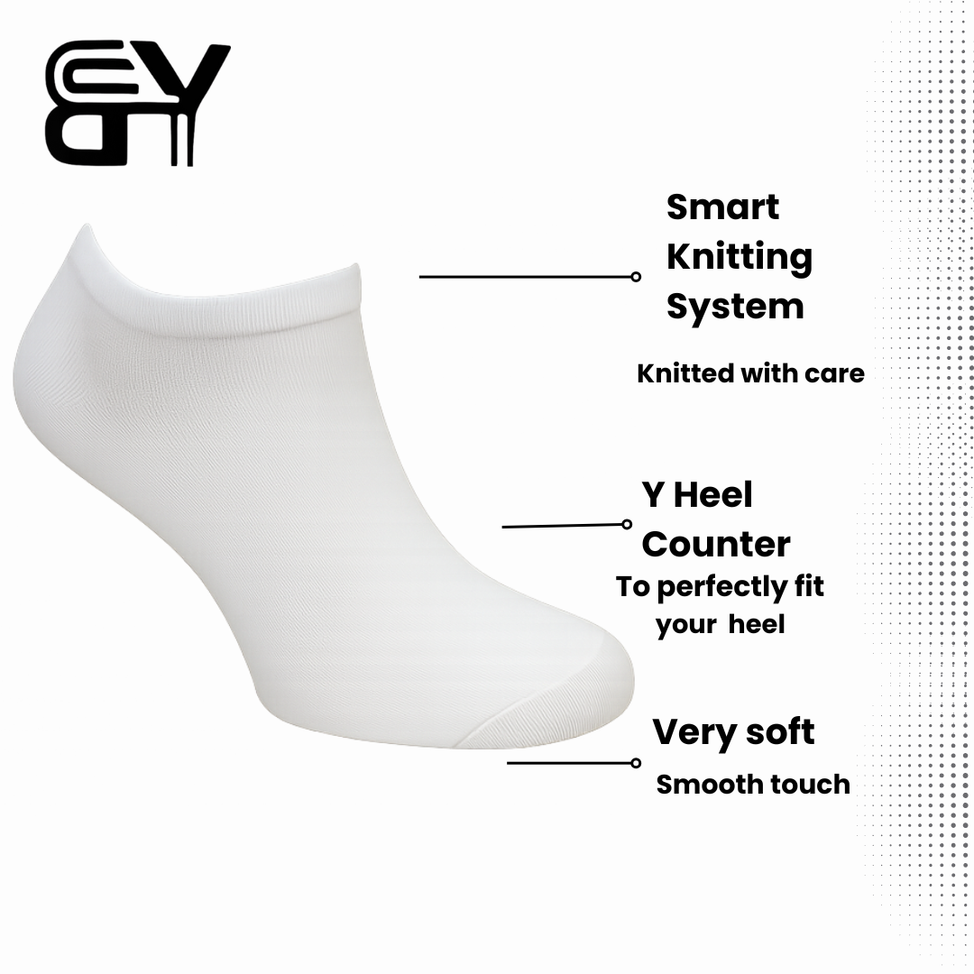 BUTT-Y Low-Cut Socks – White (Pack of 3 Pairs) | No-Show Cotton Blend | Free Size (UK 6–11)